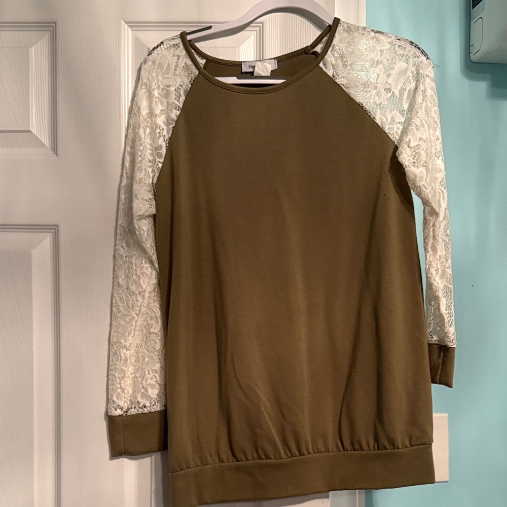 Olive Green Lace Sleeve Women's Top